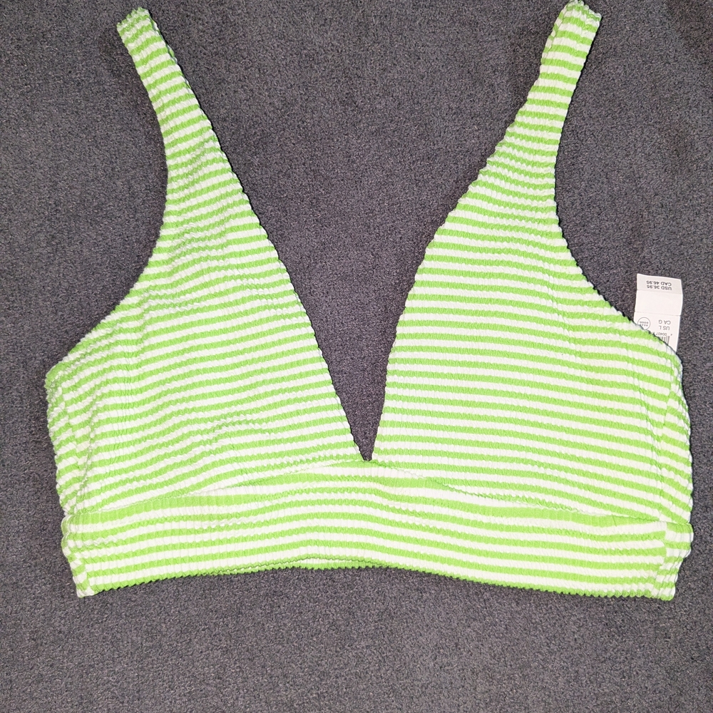 Green and White Striped Bikini Top